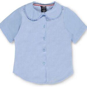 French Toast SE9322 Girls Lace Trim Button Down Shirt Light Blue